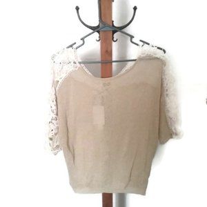 NWT Ya Womens Beige Lace Dolman Sleeve Sweater M